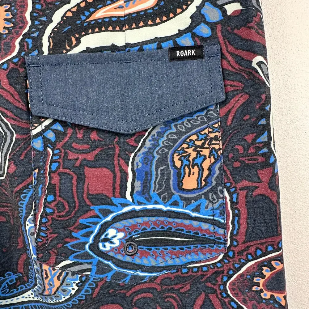 NEW Roark Passage Nomadic 17” Boardshort Blue Paisley 28 Outdoor Beach Swim
